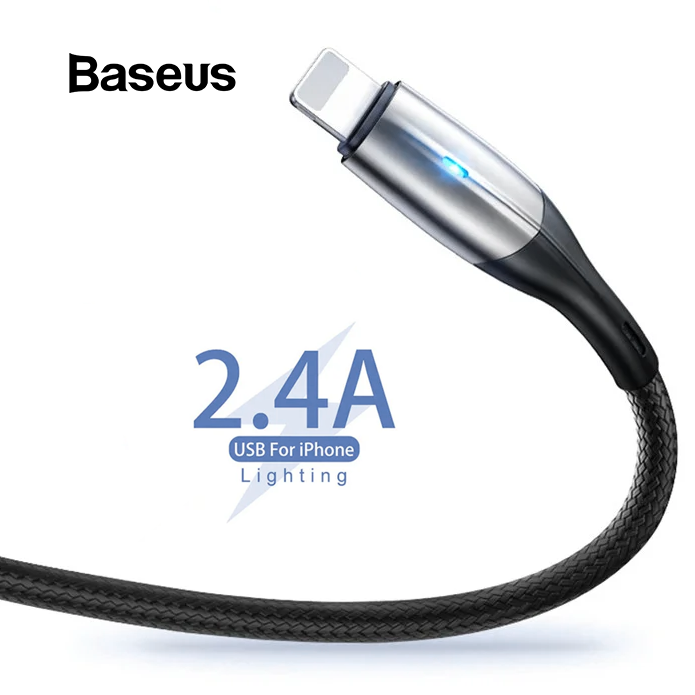 

Кабель USB - Lightning для техники Apple с индикатором шнур лайтнинг на юсб Baseus Horizontal 2.4A 1м, Черный