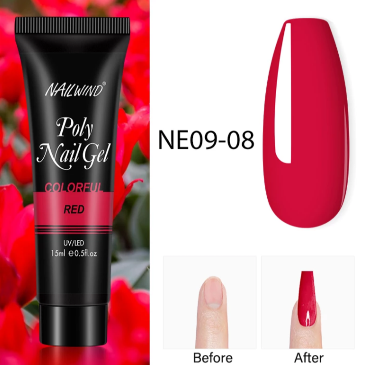 

15 мл. Полигель NailWind Акрил гель, акригель для наращивания и укрепление ногтей Красный 08