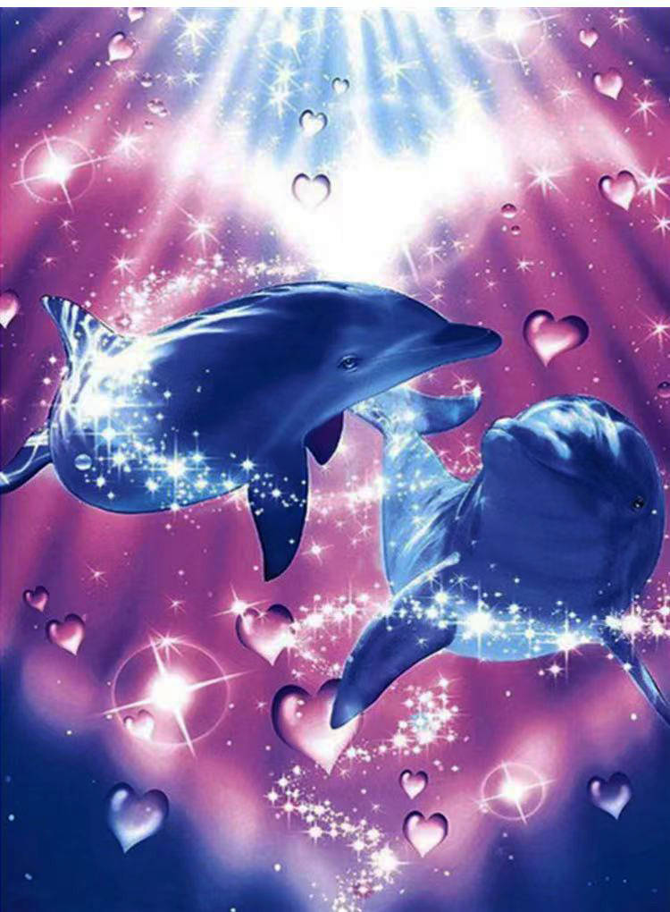

Алмазная вышивка Картина стразами 5D Дельфины 30х40 см Полная выкладка Круглые стразы