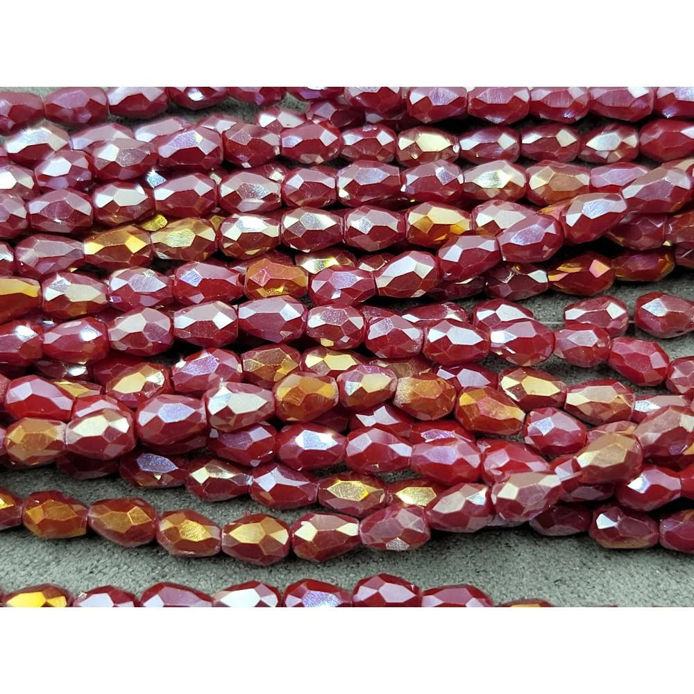 

Бусины хрустальные (Капля) 4*6 мм, пачка 70 шт, цвет - темный красный матовый с переливом