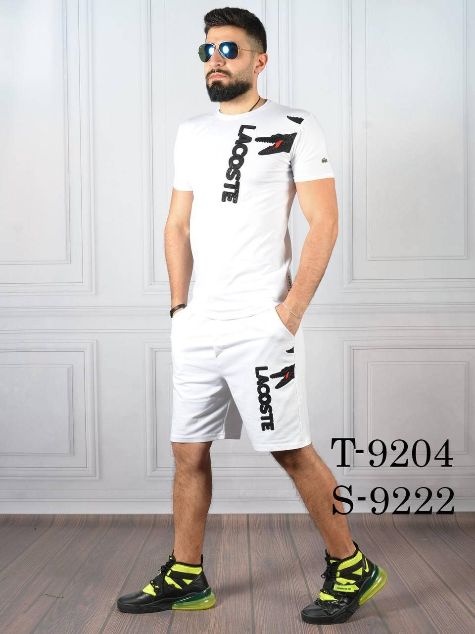 

Мужской летний комплект Lacoste (белый) футболка + шорты/ бренд 2