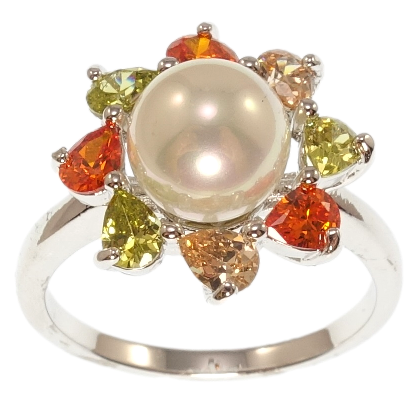 

Кольцо Xuping Родий "Цветок с жемчужиной и цветными фианитами" р.17,18,19.5