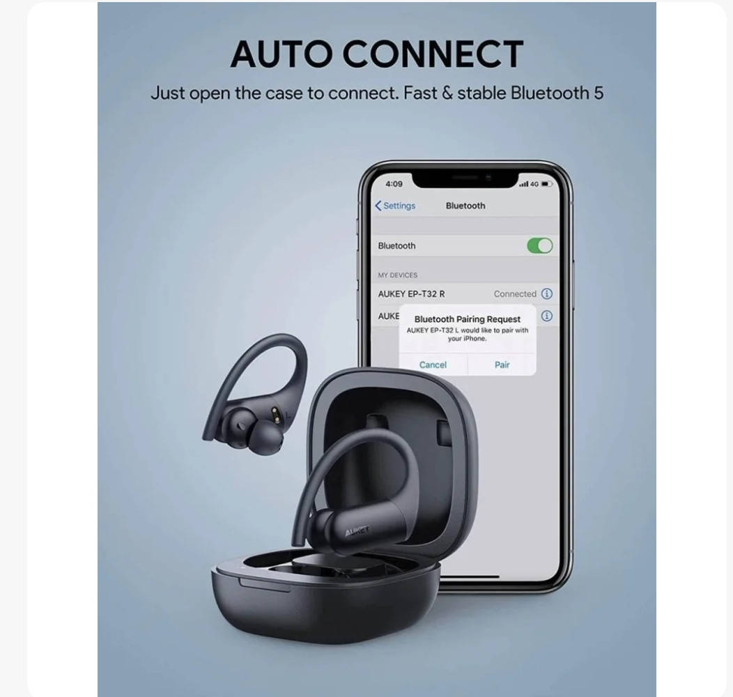 

Aukey EP-T32 водонепроницаемые беспроводные спортивные наушники, Черный