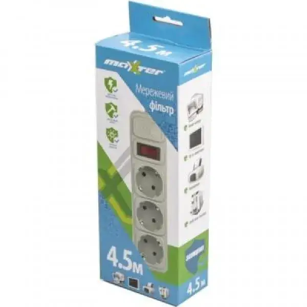 

Сетевой фильтр Maxxter SPM3-G-15G White 4,5 м, 3 розетки