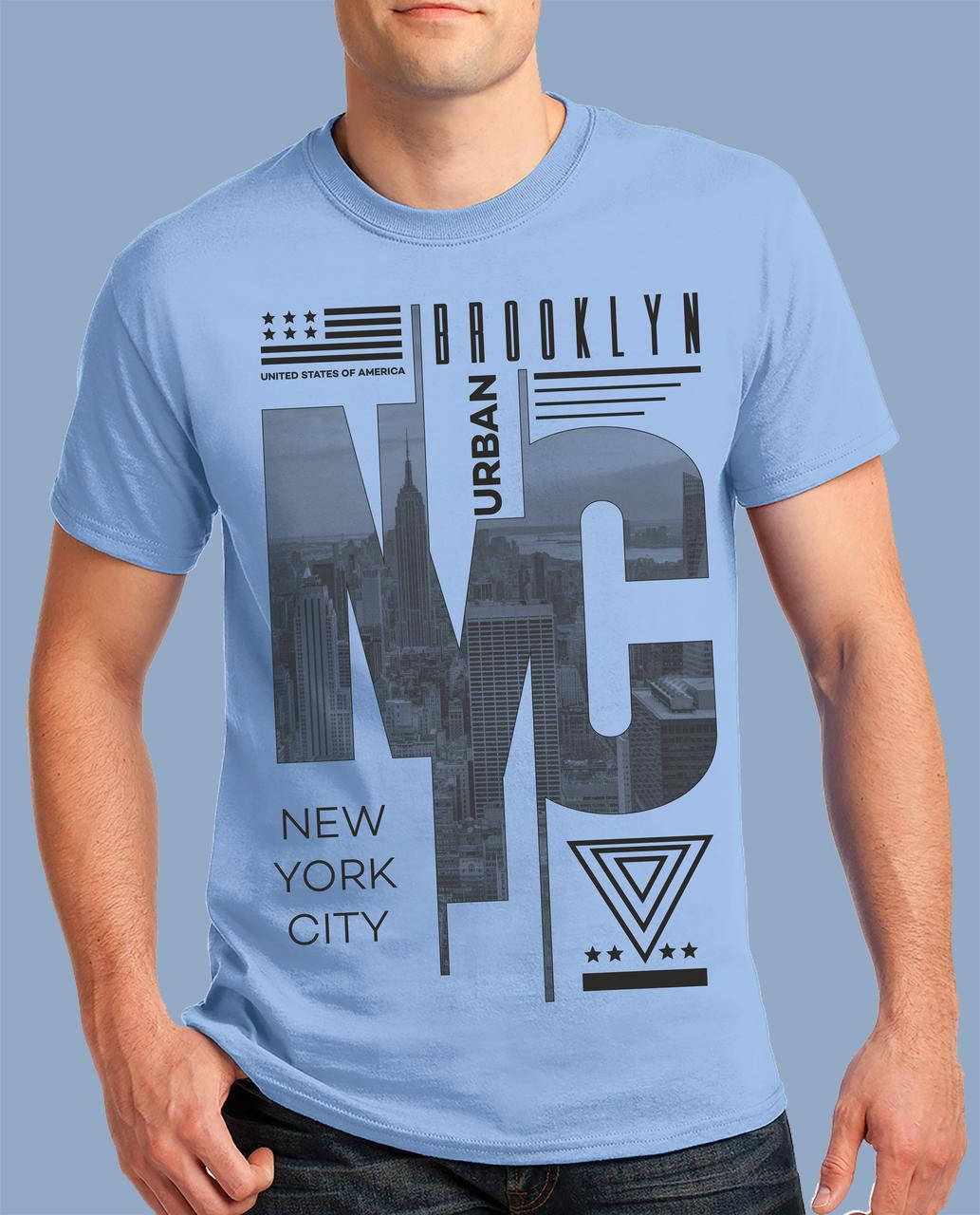 

Футболка мужская летняя с коротким рукавом и рисунком "NYC" светло-голубая