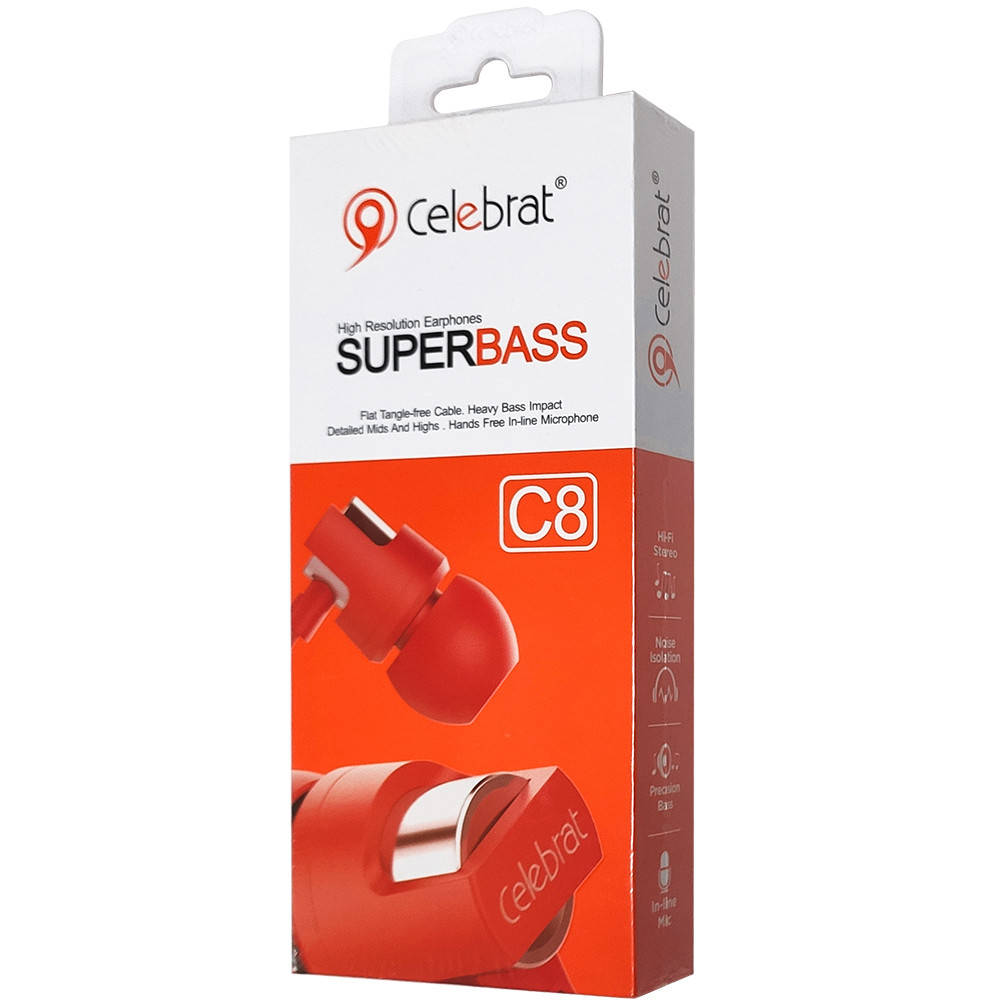 

Вакуумные наушники с микрофоном Celebrat C8 Red (плоский кабель), Красный