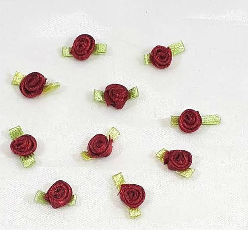 

Украшение мини -тканевая розочка ,темно красная 0.8см*1.6см(1 уп.10розочек), Бордовый