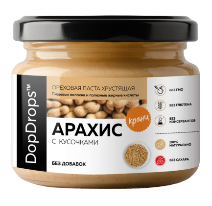 

Паста ореховая хрустящая DopDrops™ Арахис Кранч без Добавок (250 грамм)