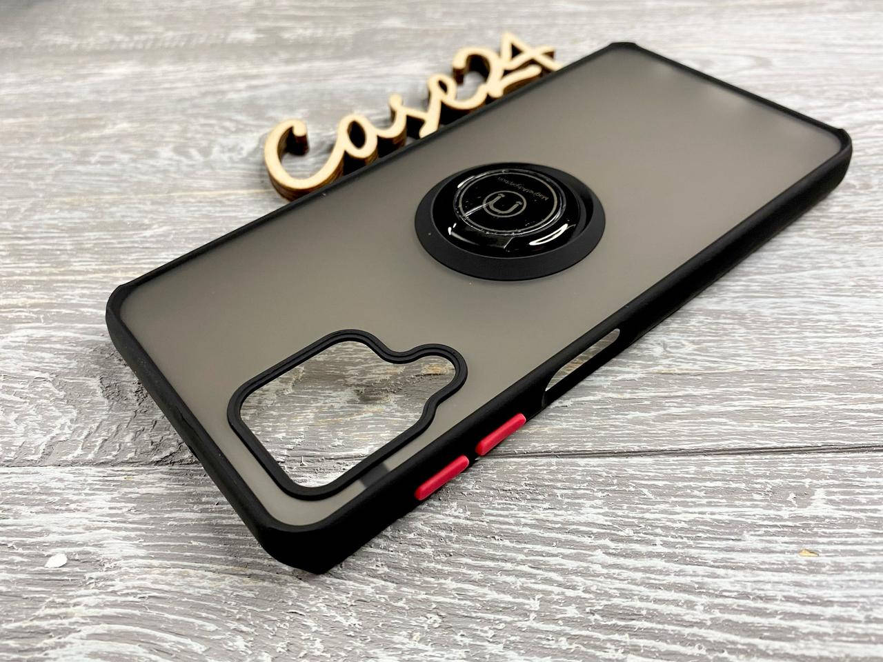 

TPU чехол накладка Matte Ring Magnit для Samsung Galaxy A22 (8 цветов) черный (красные кнопки)