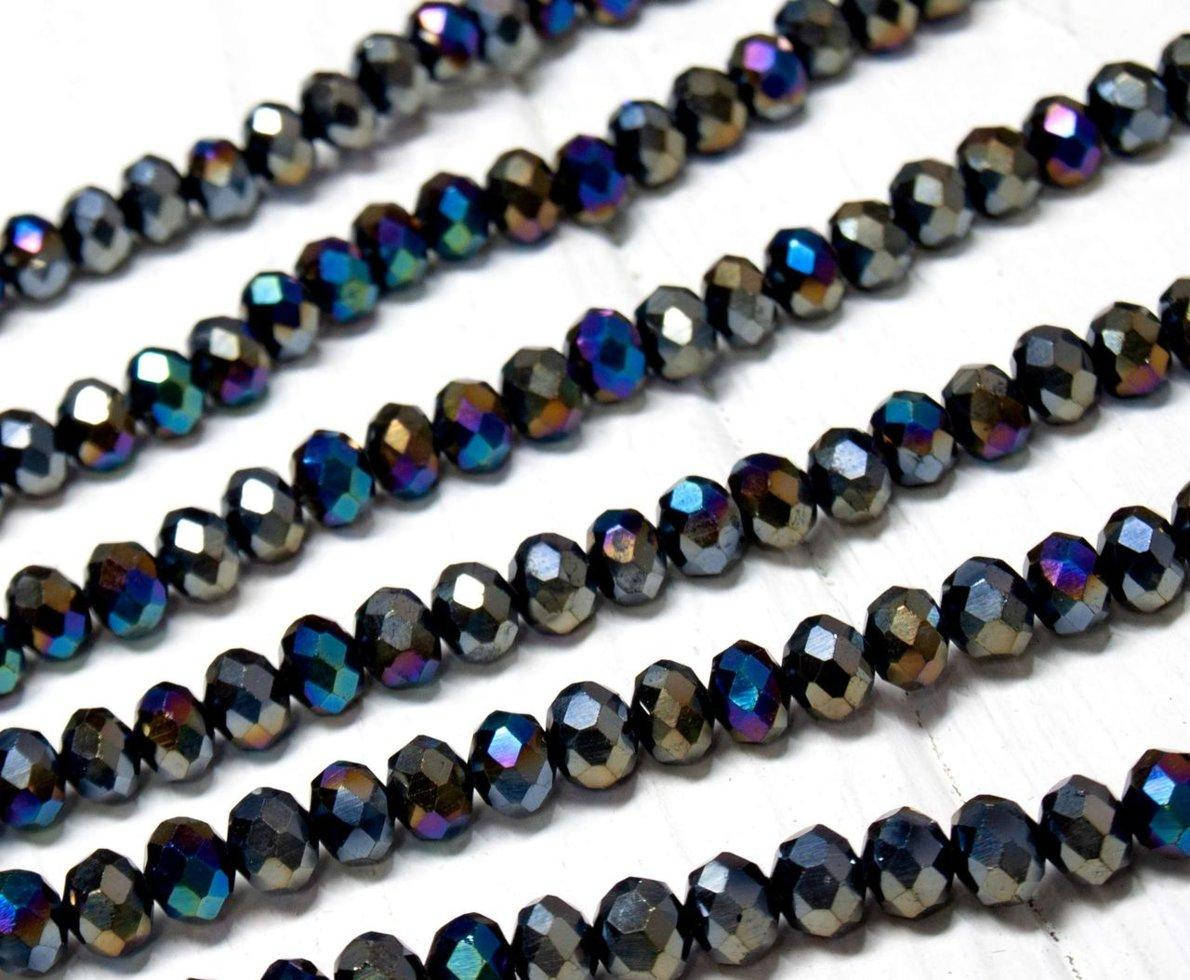 

Бусины хрустальные (Рондель) 6х4 мм пачка - примерно 95-105 шт, черный с АБ (сп7нг-5662)