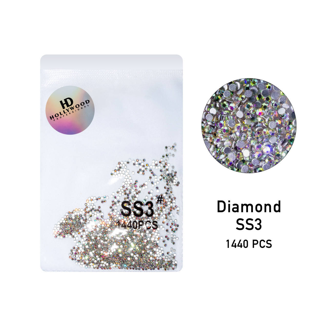 

Стразы для ногтей Diamond Хамелеон SS3 1440шт HD Hollywood, Серебристый