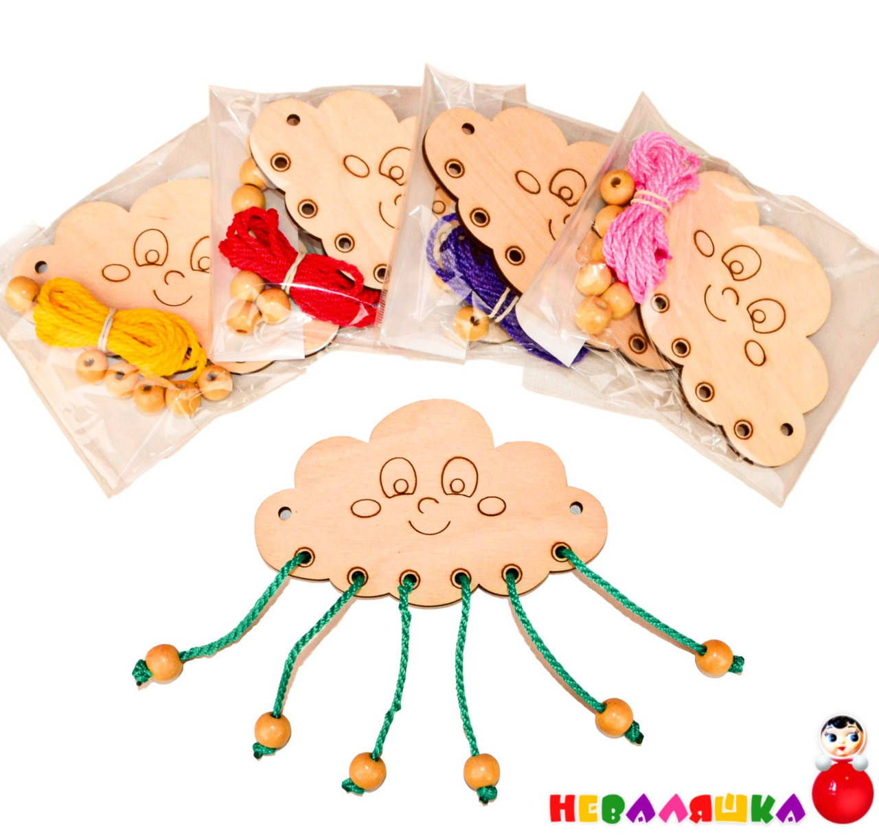 

Заготовка Облачко + КОМПЛЕКТ с бусинами для Бизиборда Деревянная Тучка Облако Дерев'яна Хмарка для бізіборда