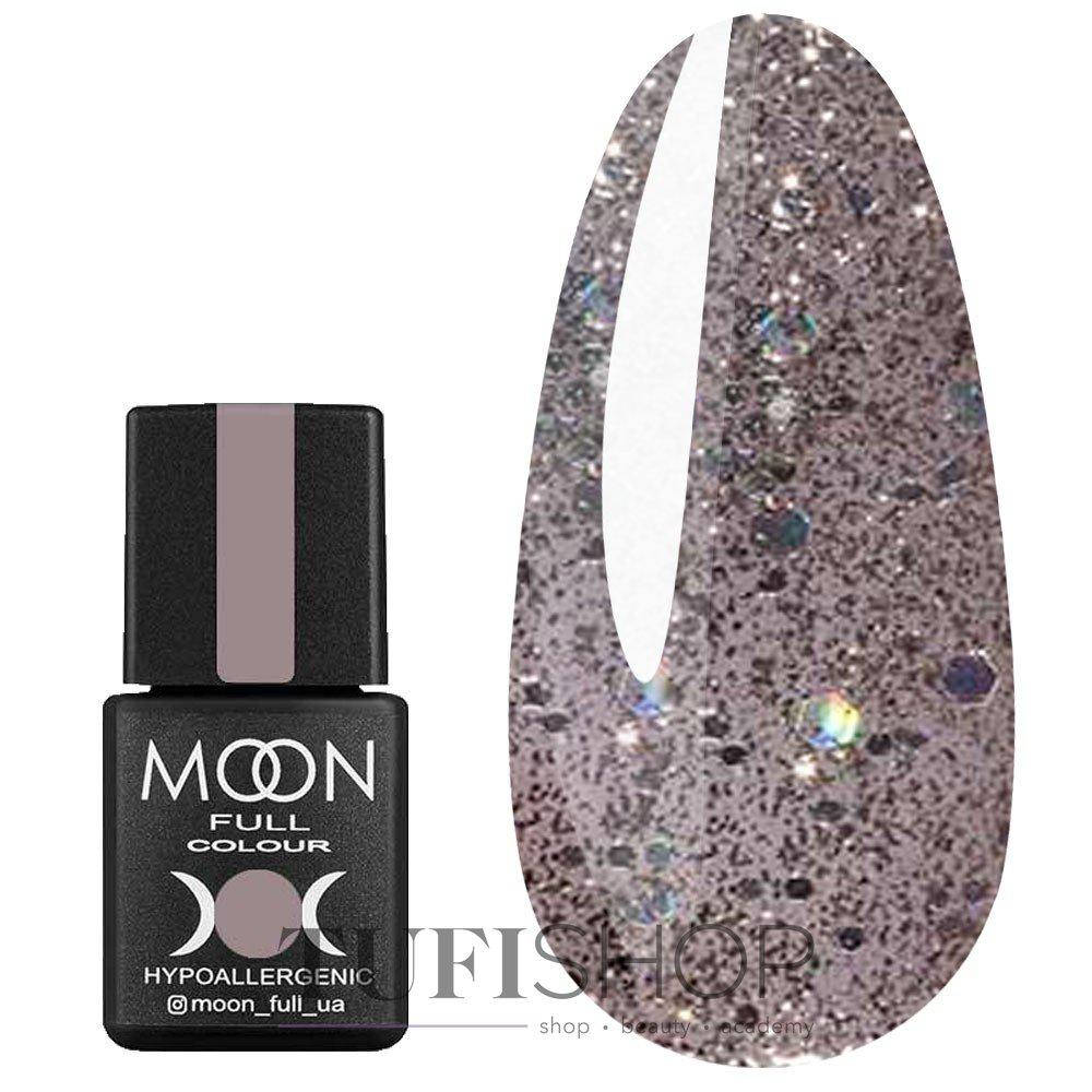 

Гель-лак MOON FULL color Gel polish №323 - серебристо-бежевый с разноцветным глиттером, 8 мл