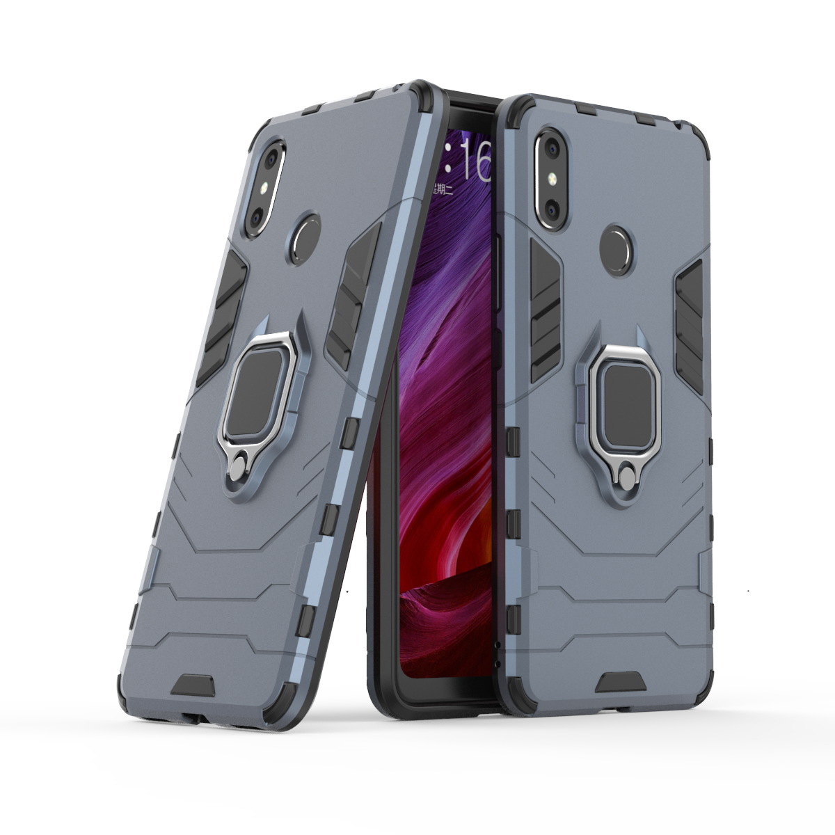 

Чехол Ring case для Xiaomi Mi Max 3 бронированный бампер с кольцом темно-синий