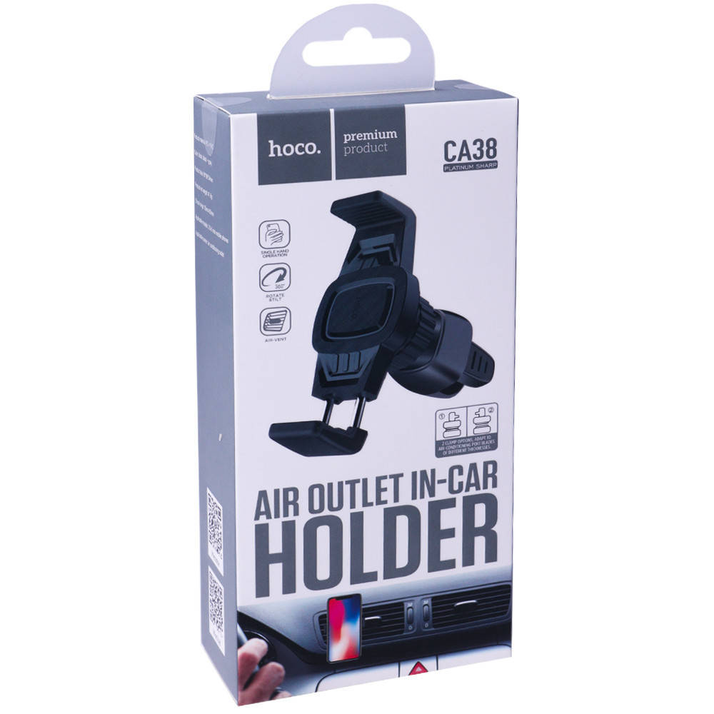

Автотримач Hoco CA38 Platinum Sharp Air Outlet — Black для телефону, Черный