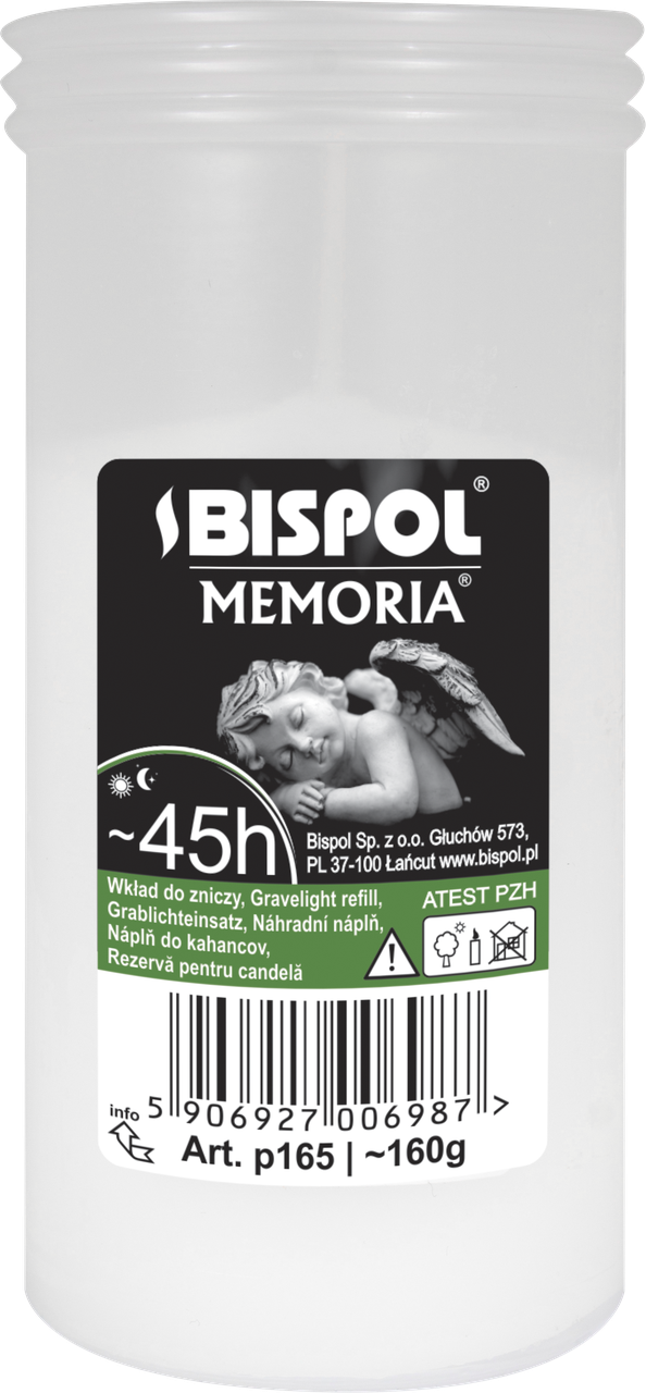 

Свеча вкладыш для лампад 45 часов горения Bispol Memoria Польша, Белый