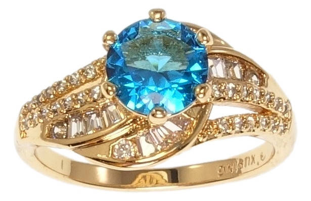

Кольцо Xuping Позолота 18K "Шарм с голубым кристаллом и цирконием" р.16.5,17,18