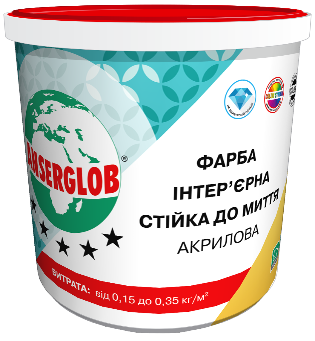 

Краска интерьерная стойкая к мытью акриловая ANSERGLOB 14 кг, Белый
