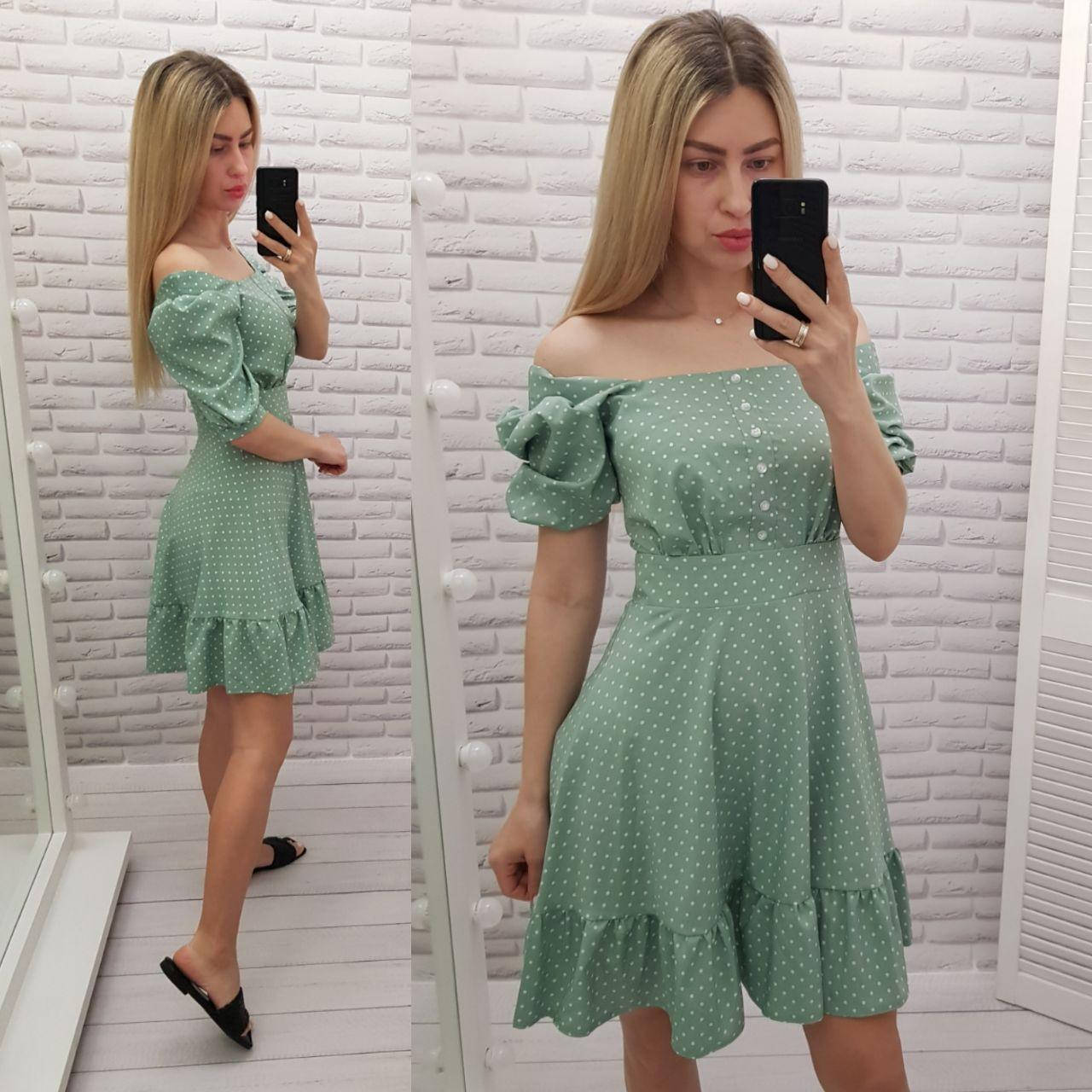 

Короткое летнее платье в горох. Арт. 427. Цвет шалфей.