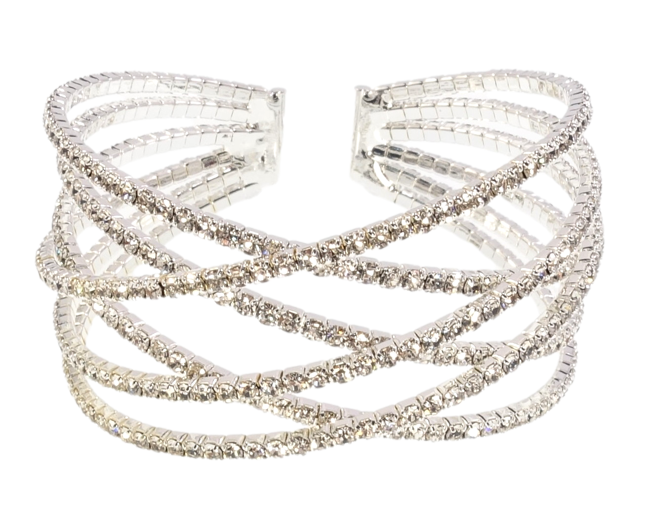 

Браслет "Переплетенные дорожки страз" шир. 30мм, свободный размер