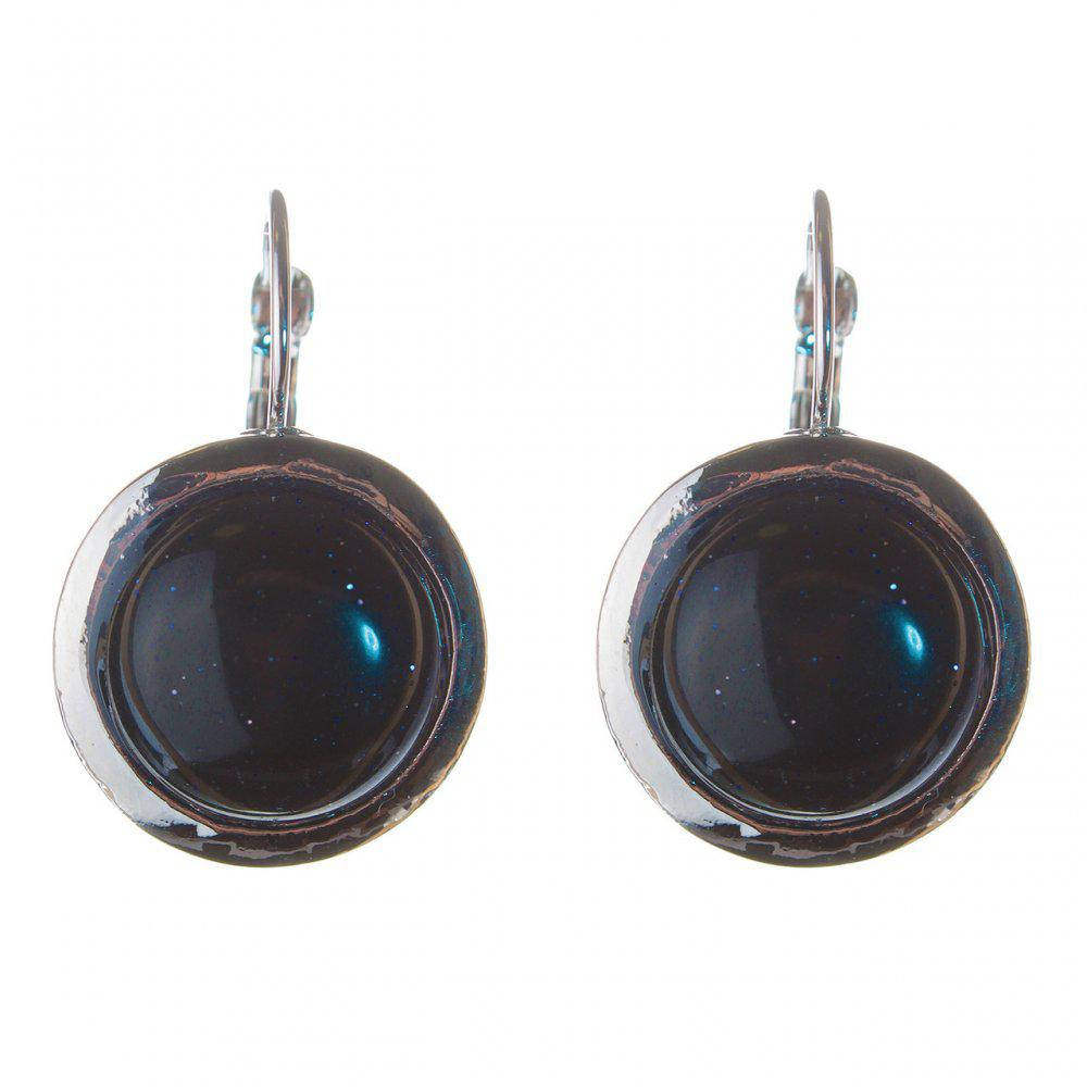 

Серьги Авантюрин "синий песок ночь Каира" гладкая оправа круглый камень 2см L-3,1см