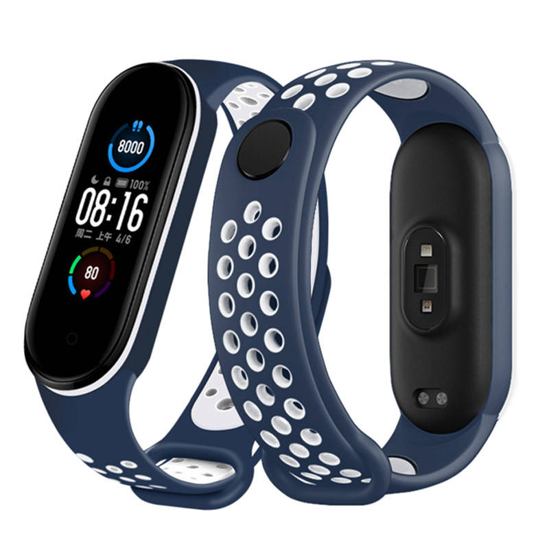 

Mi band 5 6 ремешок перфорированный спортивный Сине-белый