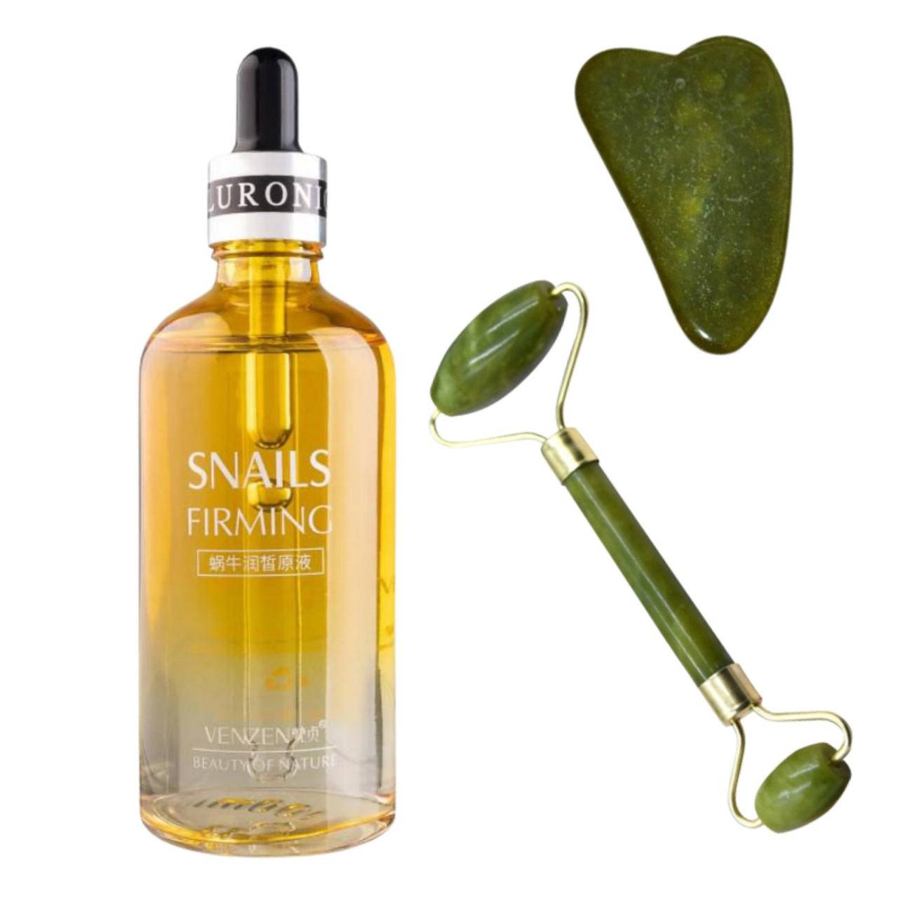 

Нефритовый роллер + Скребок гуаша + Сыворотка для лица Venzen с муцином улитки