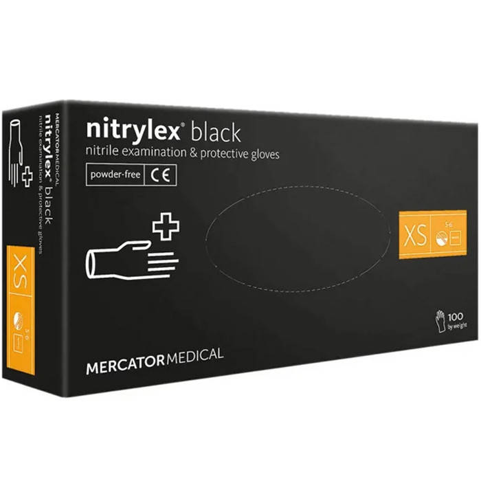 

Перчатки нитриловые Mercator Nitrylex BLACK неопудренные, размер , 100 шт, Черный
