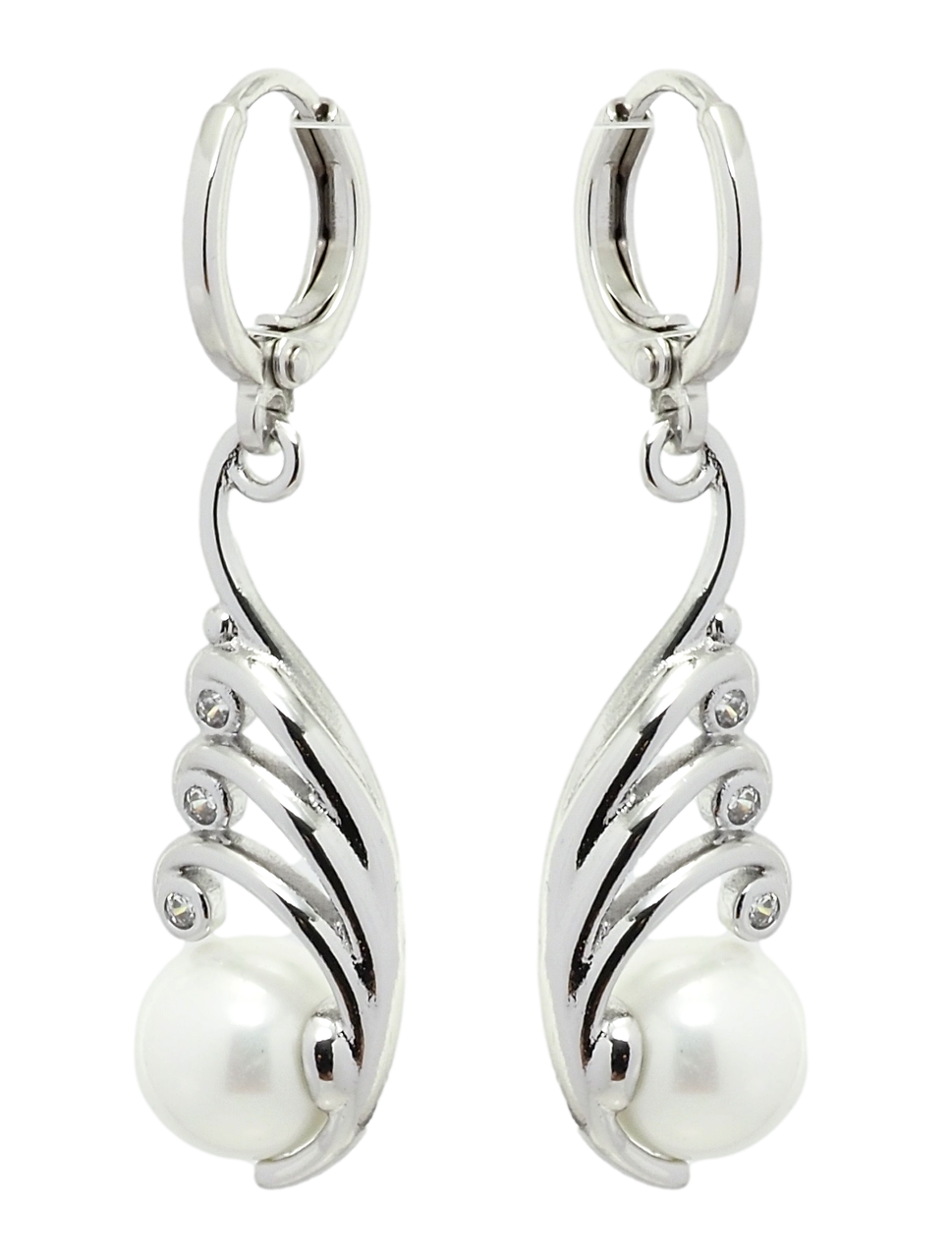 

Серьги ХР Родий колечки "Элегантные завитки с жемчугом"