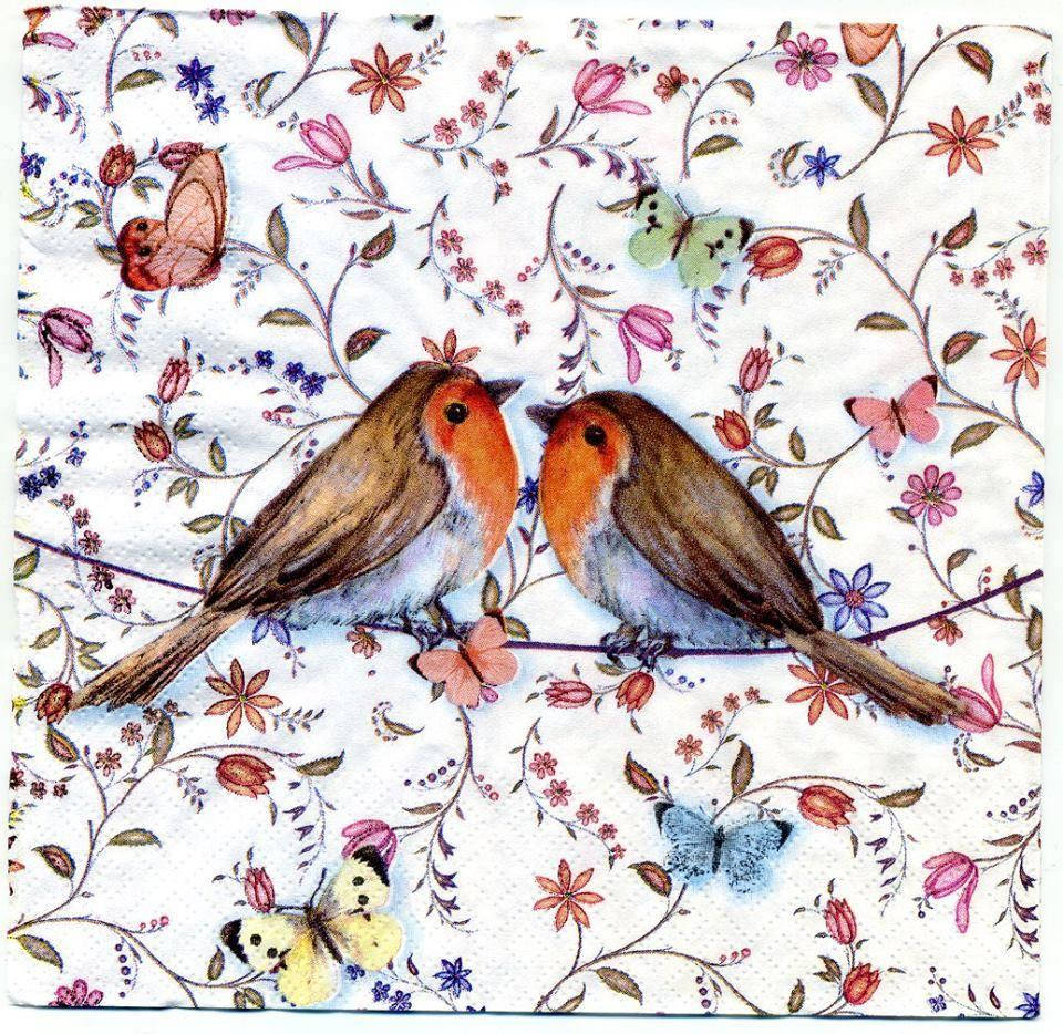 

№ 44 Салфетка для декупажа или сервировки стола «Две птички». 33х33