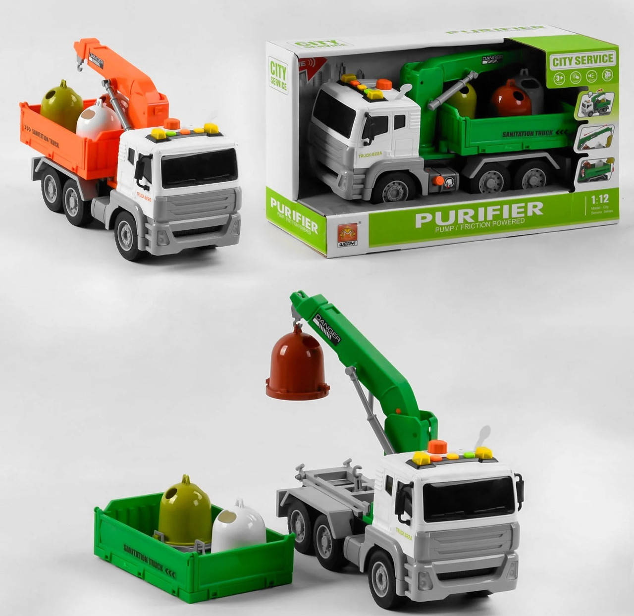 

WY 822 A / WY 822 B Спецтехника Автокран, на батарейках, инерция, помповый насос, выдвижная стрела, свет,