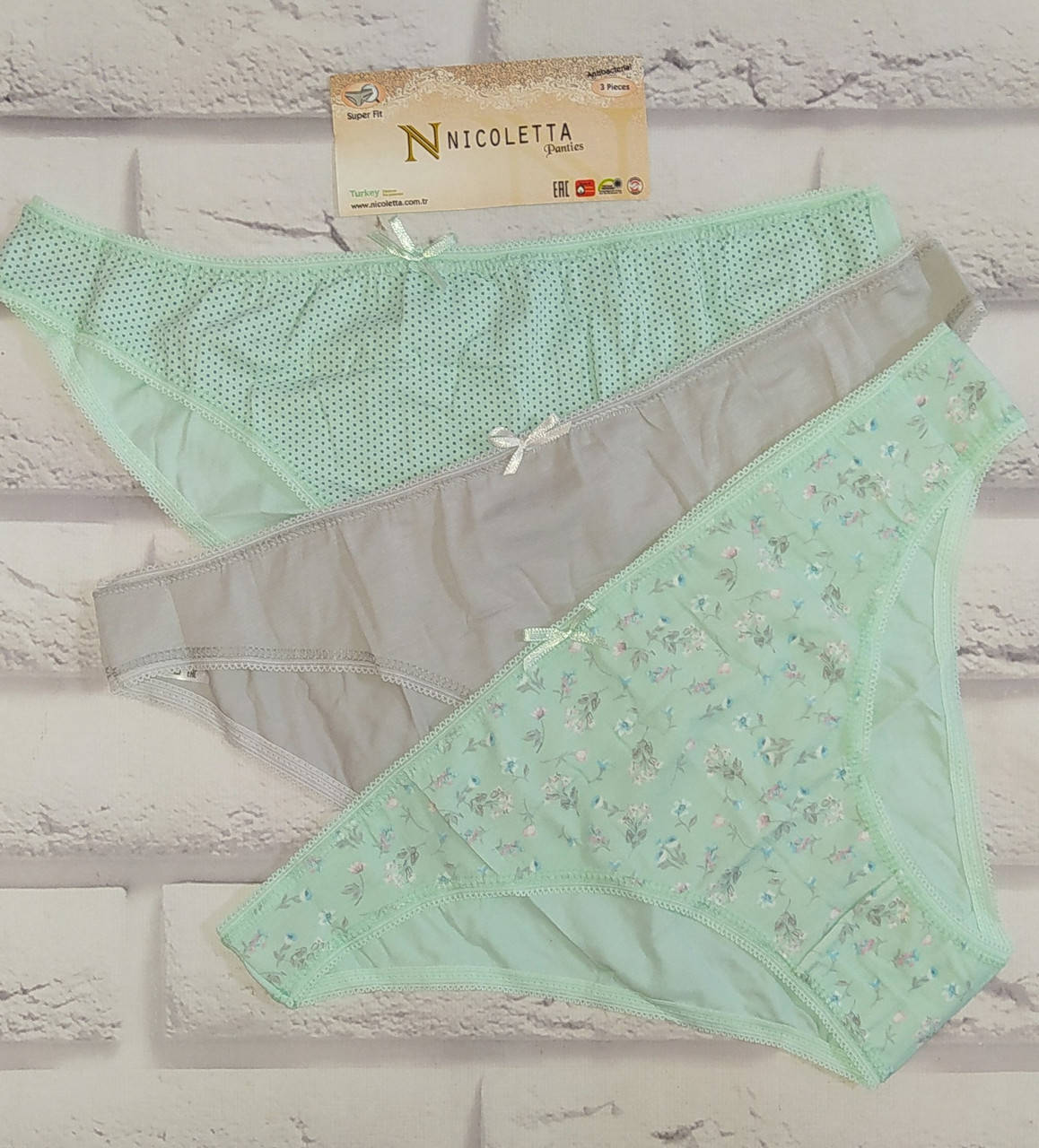 

Набор женских трусов из 3 шт. 42-44-46-48 Турция Nicoletta, Разные цвета
