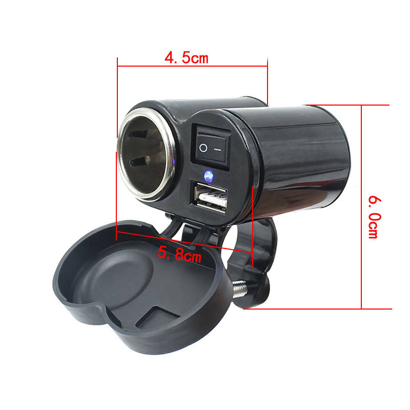 

Мото прикуриватель, usb - зарядка на руль мотоцикла 1.5A 12V водостокое с индикатором., Черный