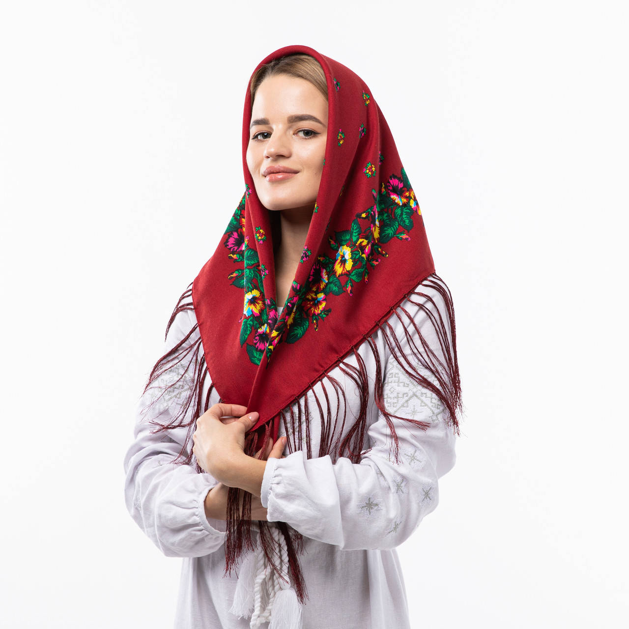 

Хустка з шовковими тороками 80х80см Бордова