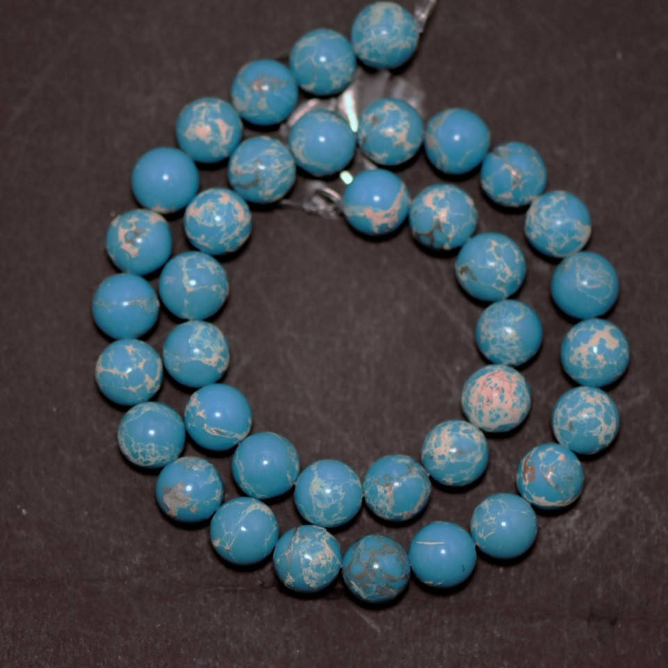 

Бусины Варисцит (иск) голубые гладкий шарик нитка d-10мм L-38см (+-)