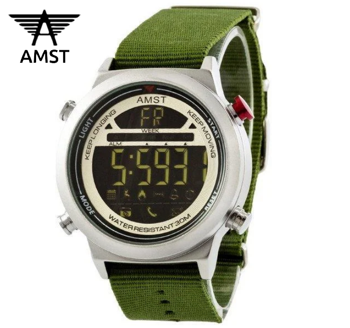 

Часы армейские наручные электронные AMST 3017 Silver-White-Green Wristband 1094-0059