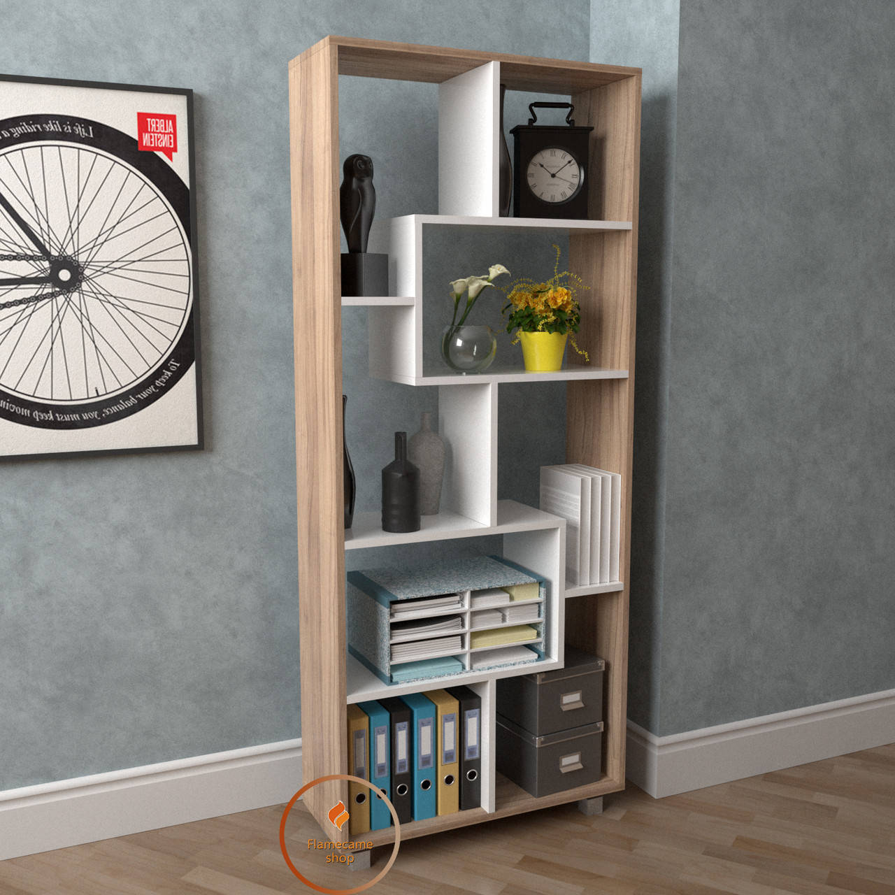 

Полка для книг, стеллаж для дома, двухцветный 6 цветов из ДСП. P0025