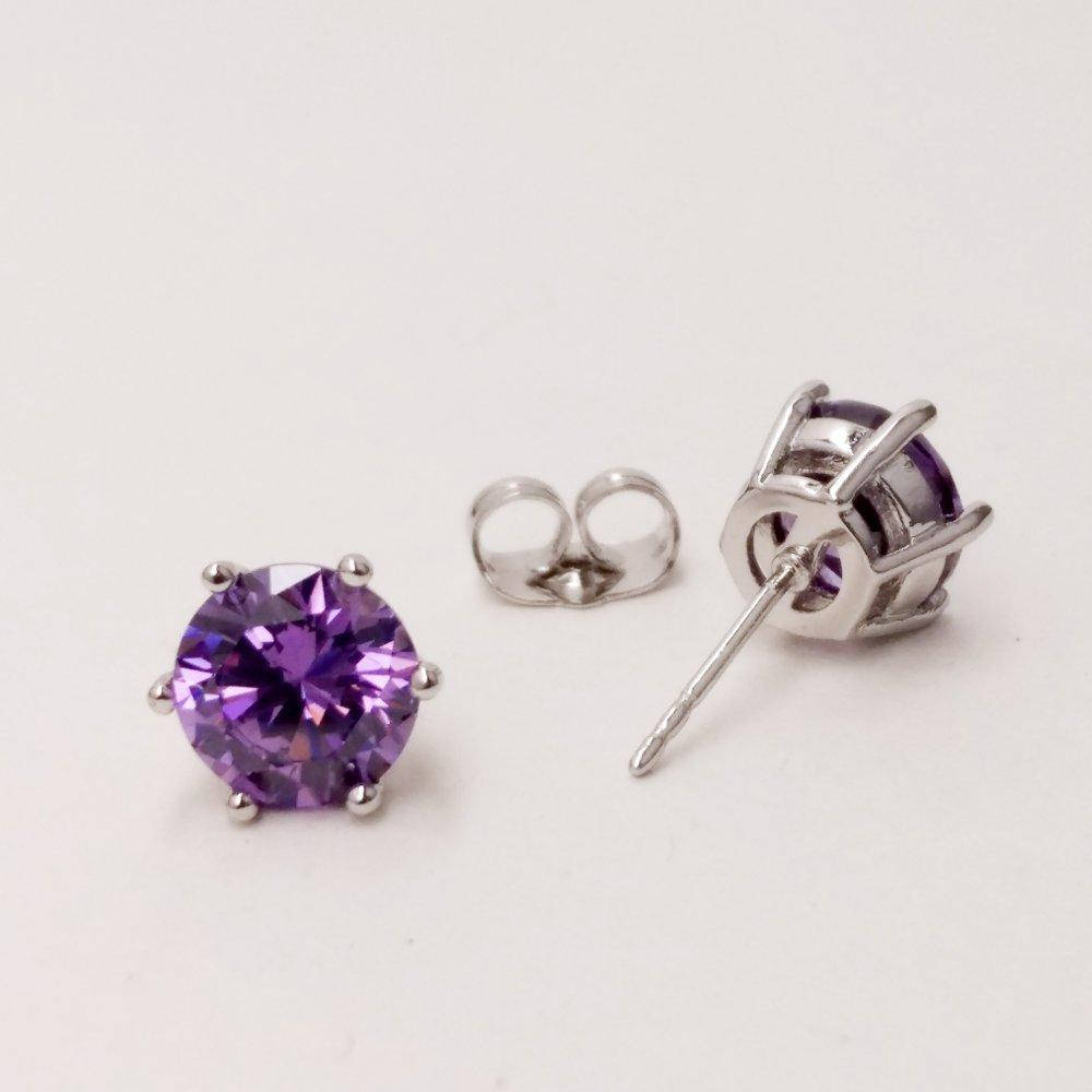 

Серьги Xuping пусеты оправа корона с камнем цвет сиреневый d-8мм родий