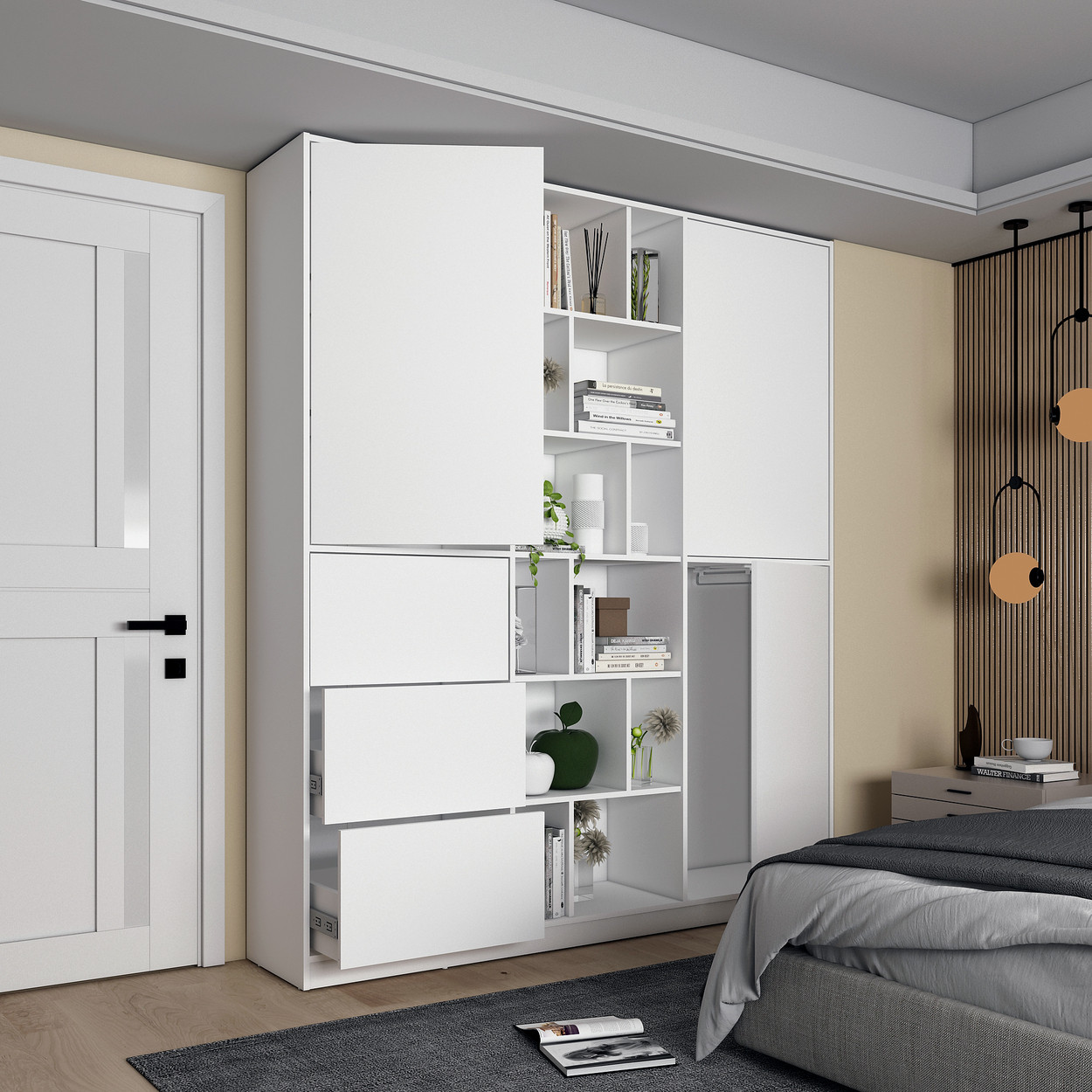 Шафа для одягу Doros Морган Білий ДСП/Шухляди 180х38.5х210 (42002246) 2