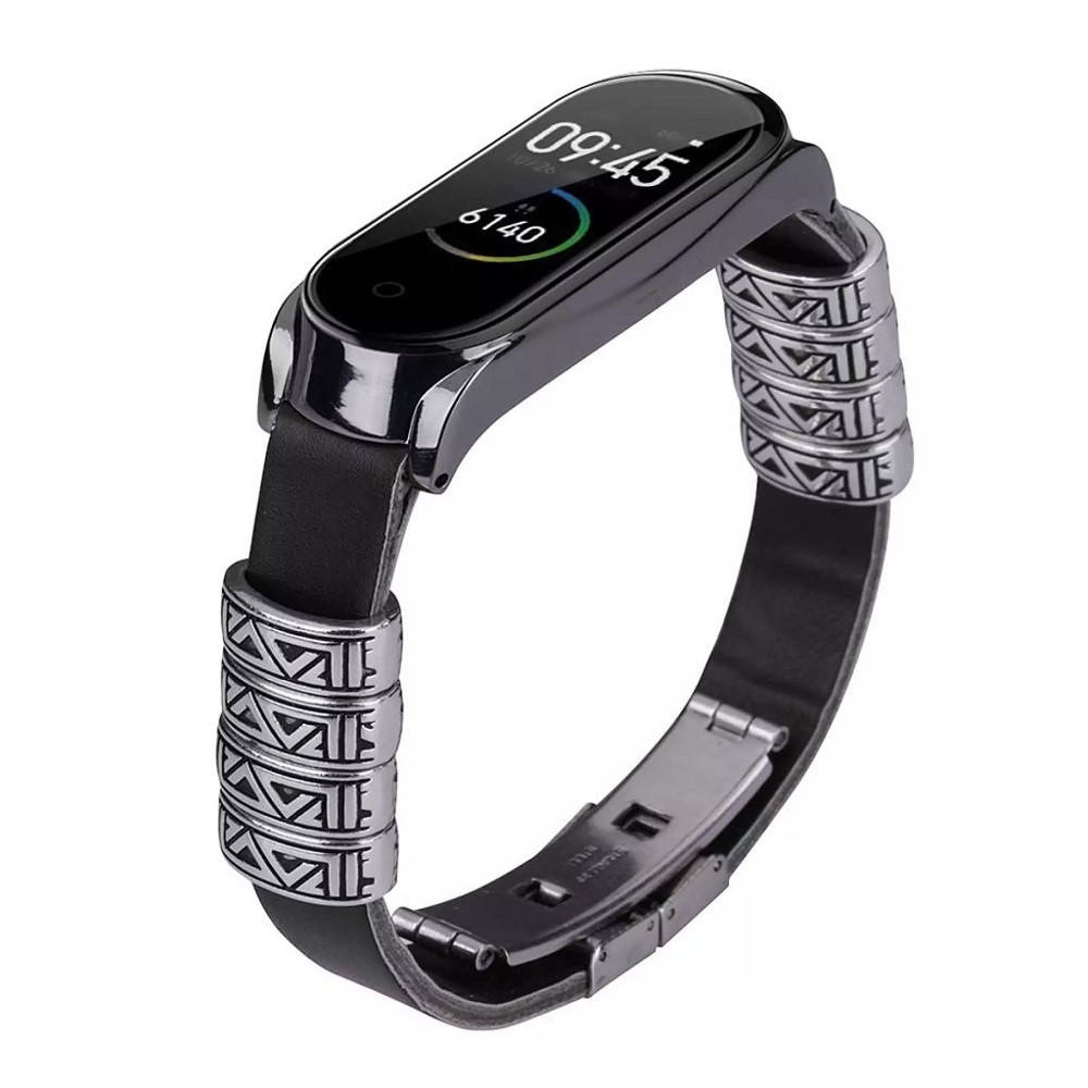 

Ремешок винтажный для фитнес-браслета Xiaomi Mi Band 5 и 6 Type B Black-black