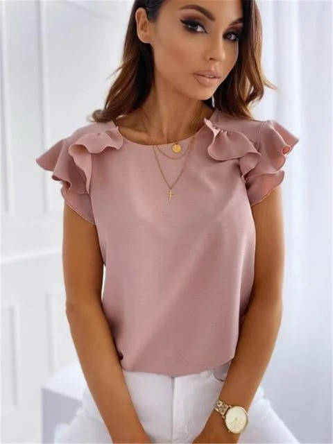 

Летняя женская блуза с воланами размеры 42,44,46,48