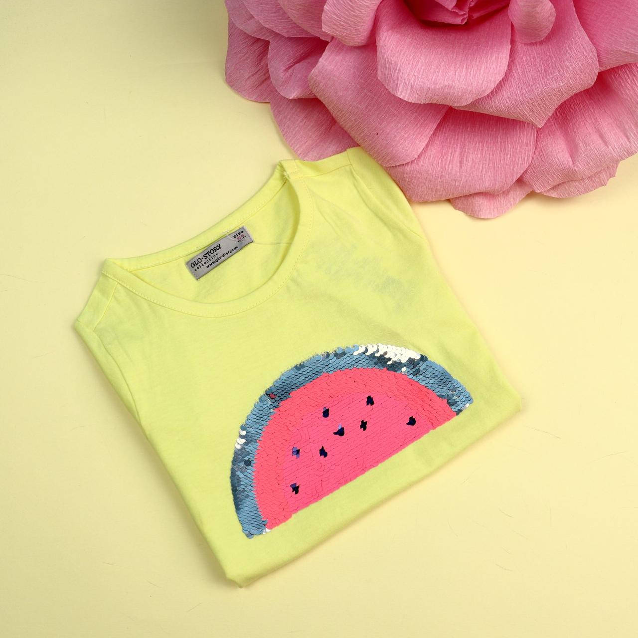 

0467жел Футболка девочке Арбуз пайетки-перевертышы тм Seagull размер 98 см, Желтый