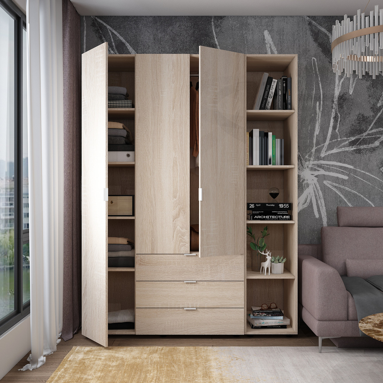 Комплект Doros Гелар з Етажеркою Дуб Сонома 3 ДСП 154.4х49.5х203.4 (42005042) 2