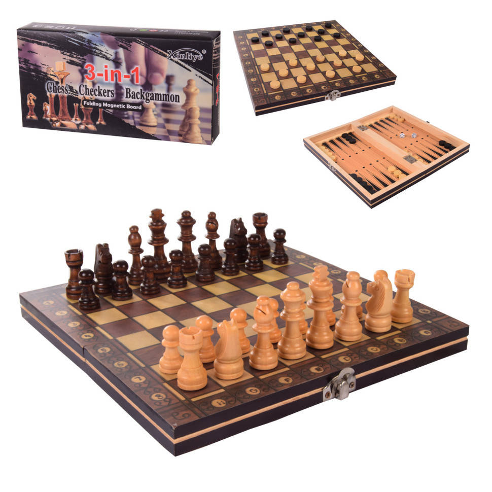 

Настольная игра Шахматы , 3 в1, шахматы, шашки, нарды, 24*24*2 см Шахматы и Шашки Настільна гра Шахи W7701, 3