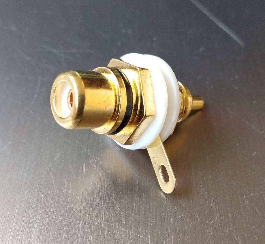 

Гнездо RCA монтажное, корпус металл, gold, чёрное