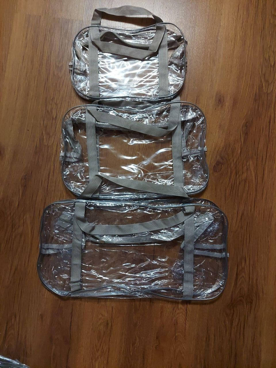 

Набор прозрачных сумок в роддом 3 шт S+M+L серые