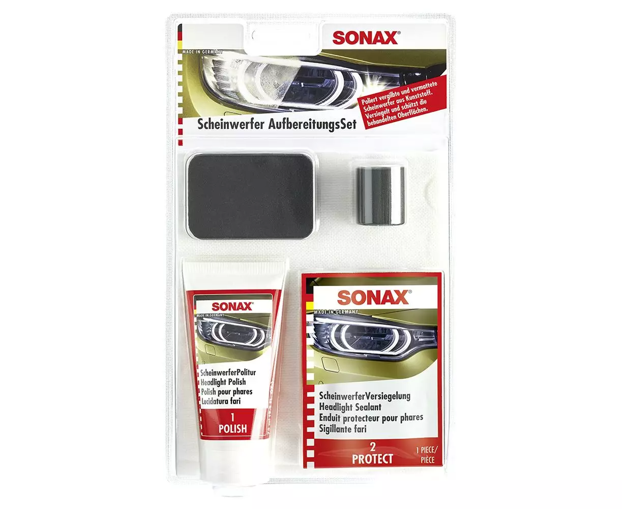 

Набор для полировки пластиковых фар 75 мл SONAX Headlight Restoration Kit (405941)