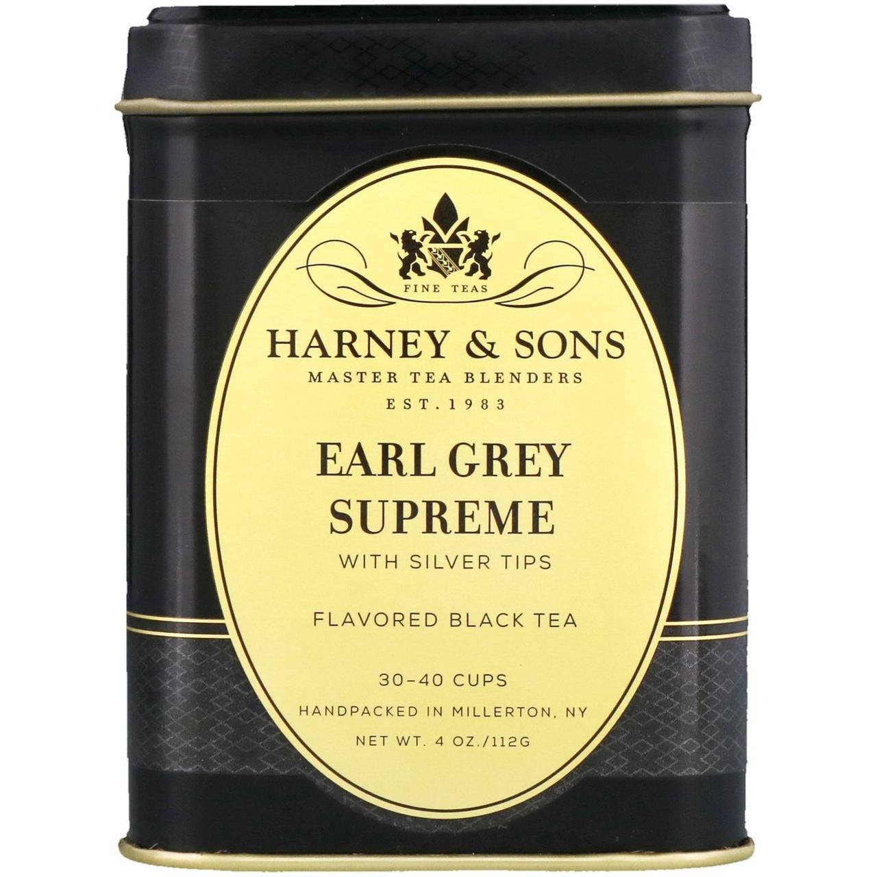 

Harney & Sons, Черный чай Earl Grey Supreme с серебристыми верхушечными почками, 4 унции, официальный сайт,