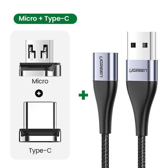 

Магнитный кабель Ugreen быстрая зарядка QC3.0 передача данных type c, Черный