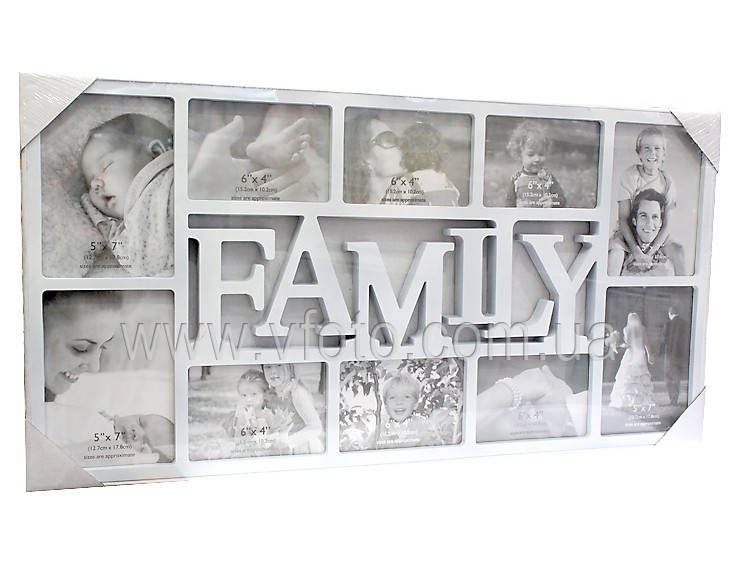 

Фоторамка коллаж FAMILY 10 фото (13x18-4,10x15-6) белая A-101, Белый
